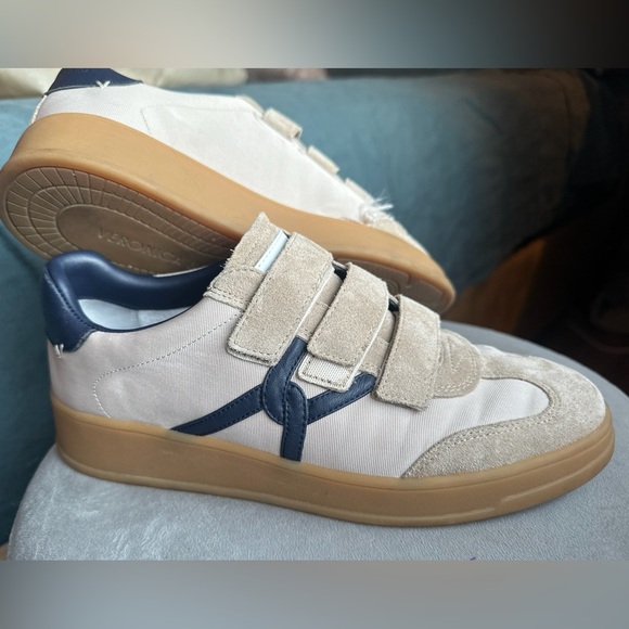 VERONICA BEARD Reagan Retro Velcro Sneakers Canvas Suede Sand/Eclipse Womens 7.5 - Picture 4 of 15